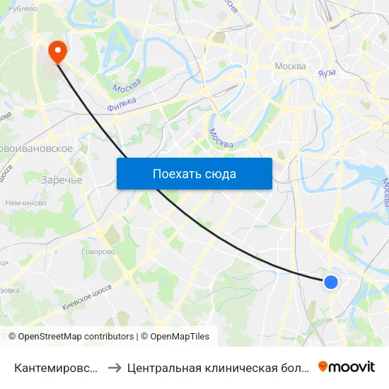 Кантемировская (Kantemirovskaya) to Центральная клиническая больница Управления Делами Президента РФ map