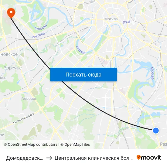 Домодедовская (Domodedovskaya) to Центральная клиническая больница Управления Делами Президента РФ map