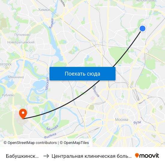 Бабушкинская (Babushkinskaya) to Центральная клиническая больница Управления Делами Президента РФ map