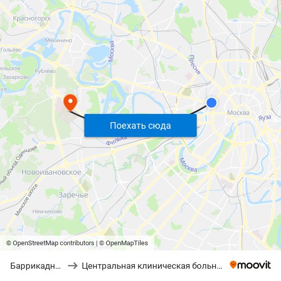 Баррикадная (Barrikadnaya) to Центральная клиническая больница Управления Делами Президента РФ map