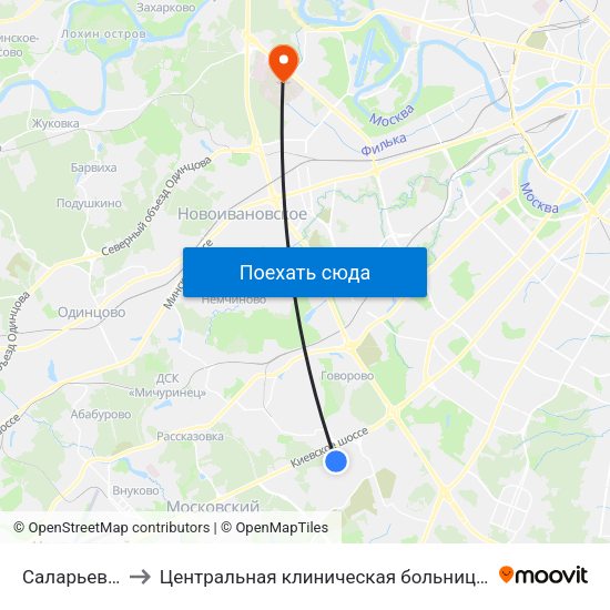 Саларьево (Salaryevo) to Центральная клиническая больница Управления Делами Президента РФ map