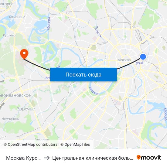 Москва Курская (Kursky Station) to Центральная клиническая больница Управления Делами Президента РФ map