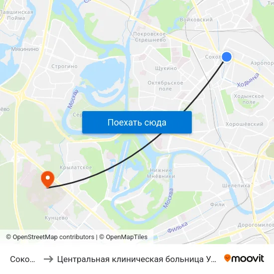 Сокол (Sokol) to Центральная клиническая больница Управления Делами Президента РФ map