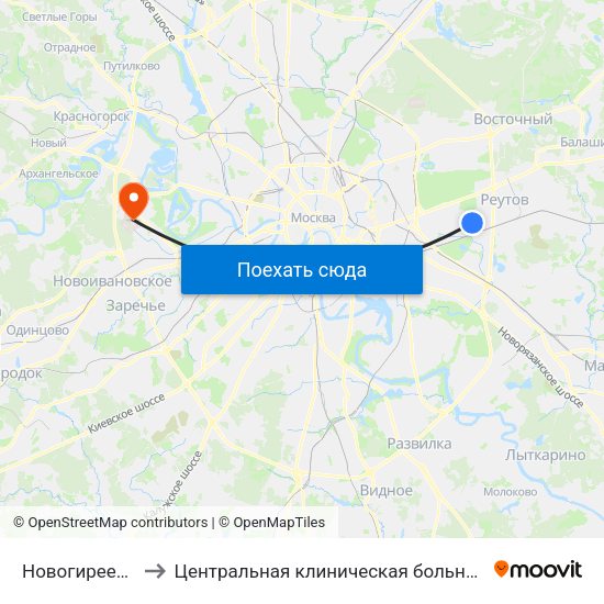 Новогиреево (Novogireevo) to Центральная клиническая больница Управления Делами Президента РФ map