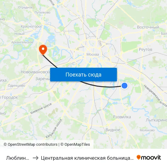 Люблино (Lyublino) to Центральная клиническая больница Управления Делами Президента РФ map