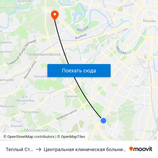 Теплый Стан (Teply Stan) to Центральная клиническая больница Управления Делами Президента РФ map