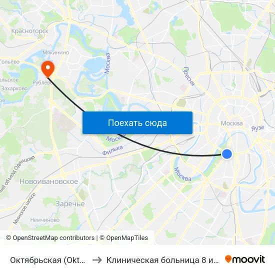 Октябрьская (Oktyabrskaya) to Клиническая больница 8 им. Соловьёва map