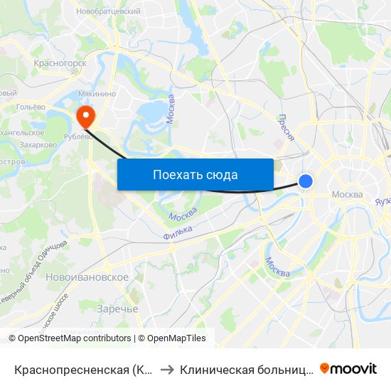 Краснопресненская (Krasnopresnenskaya) to Клиническая больница 8 им. Соловьёва map