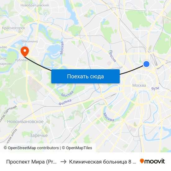 Проспект Мира (Prospekt Mira) to Клиническая больница 8 им. Соловьёва map