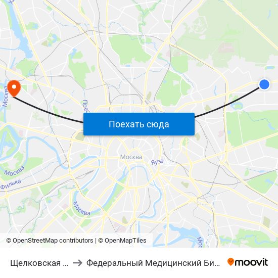 Щелковская (Schelkovskaya) to Федеральный Медицинский Биофизический центр им. Бурназяна map