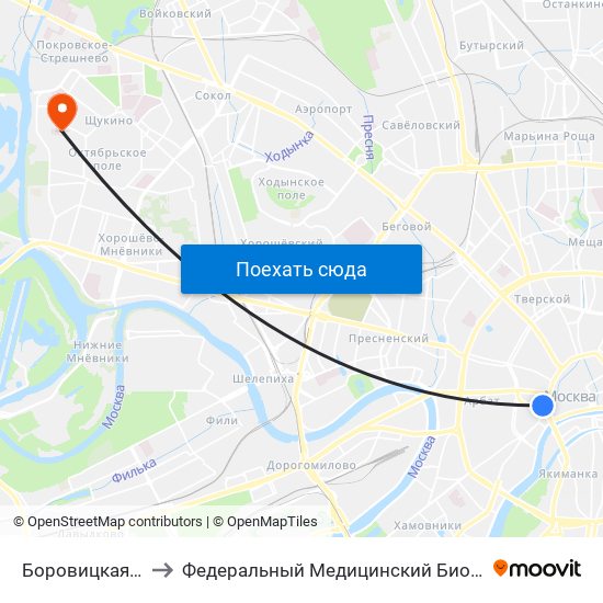 Боровицкая (Borovitskaya) to Федеральный Медицинский Биофизический центр им. Бурназяна map