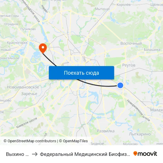 Выхино (Vykhino) to Федеральный Медицинский Биофизический центр им. Бурназяна map
