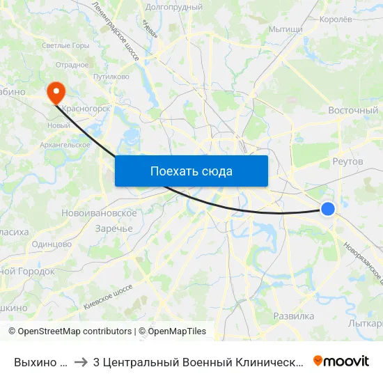 Выхино (Vykhino) to 3 Центральный Военный Клинический госпиталь им. Вишневского map