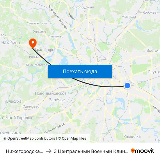 Нижегородская (Nizhegorodskaya) to 3 Центральный Военный Клинический госпиталь им. Вишневского map