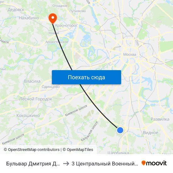Бульвар Дмитрия Донского (Bulvar Dmitriya Donskogo) to 3 Центральный Военный Клинический госпиталь им. Вишневского map