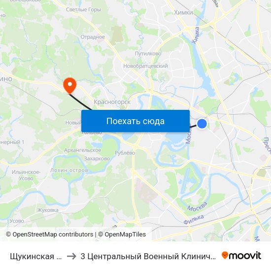 Щукинская (Schukinskaya) to 3 Центральный Военный Клинический госпиталь им. Вишневского map