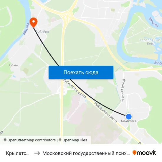 Крылатское (Krylatskoe) to Московский государственный психолого-педагогический университет (МГППУ) map