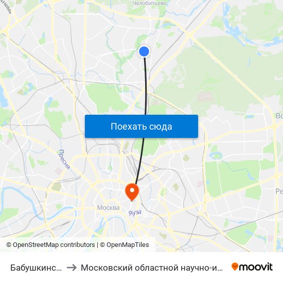 Бабушкинская (Babushkinskaya) to Московский областной научно-исследовательский институт акушерства и гинекологии map