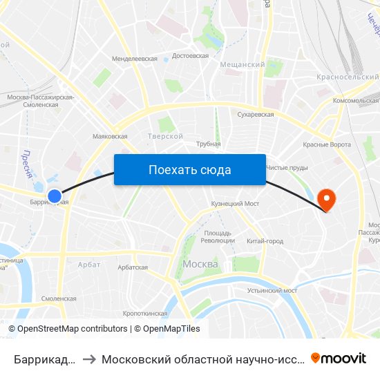 Баррикадная (Barrikadnaya) to Московский областной научно-исследовательский институт акушерства и гинекологии map
