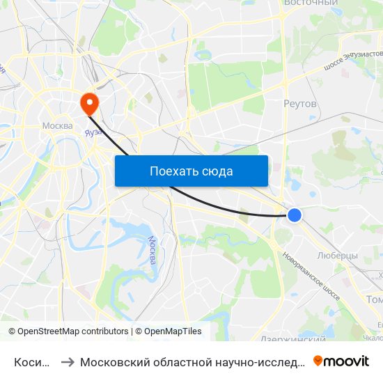 Косино (Kosino) to Московский областной научно-исследовательский институт акушерства и гинекологии map