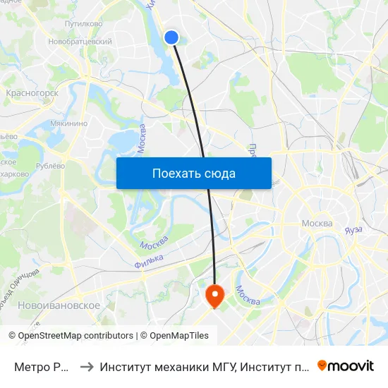 Метро Речной вокзал to Институт механики МГУ, Институт проблем информационной безопасности map