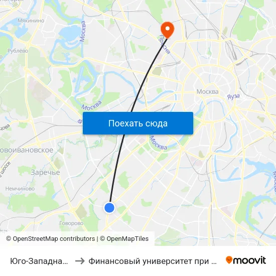 Юго-Западная (Yugo-Zapadnaya) to Финансовый университет при Правительстве Российской Федерации map