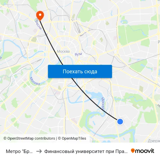 Метро "Братиславская" to Финансовый университет при Правительстве Российской Федерации map