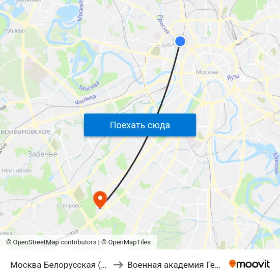 Москва Белорусская (Belorussky Station) to Военная академия Генштаба ВС России map