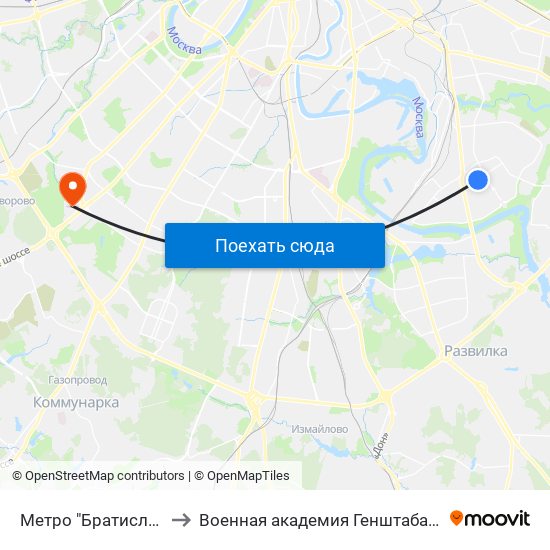 Метро "Братиславская" to Военная академия Генштаба ВС России map