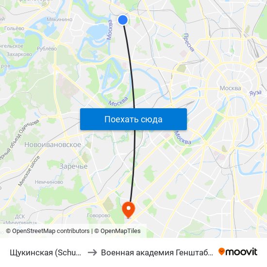 Щукинская (Schukinskaya) to Военная академия Генштаба ВС России map