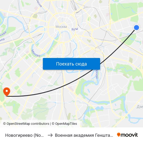 Новогиреево (Novogireevo) to Военная академия Генштаба ВС России map