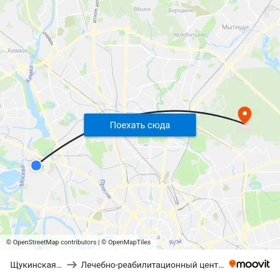 Щукинская (Schukinskaya) to Лечебно-реабилитационный центр Управления делами Президента РФ map