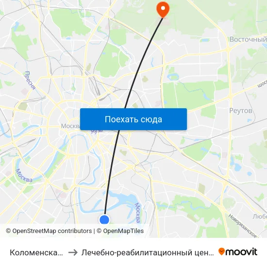Коломенская (Kolomenskaya) to Лечебно-реабилитационный центр Управления делами Президента РФ map