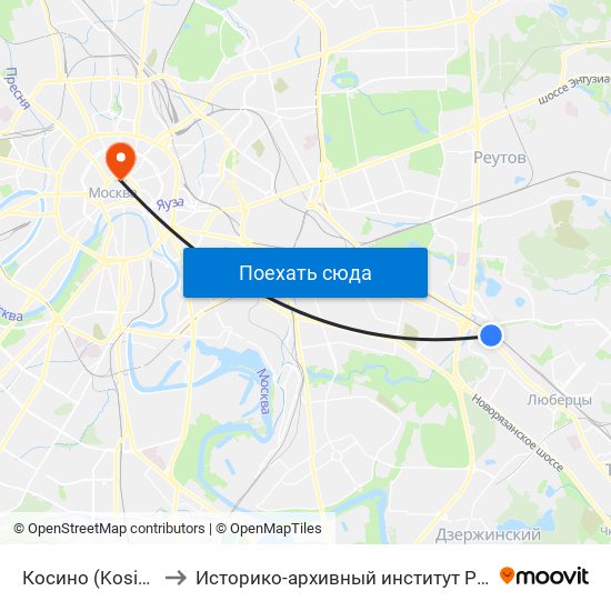 Косино (Kosino) to Историко-архивный институт РГГУ map