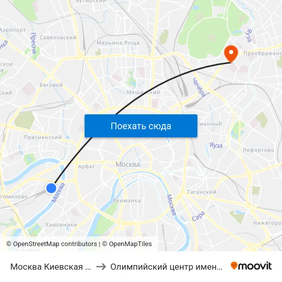 Москва Киевская (Kievsky Station) to Олимпийский центр имeни братьев Знаменских map