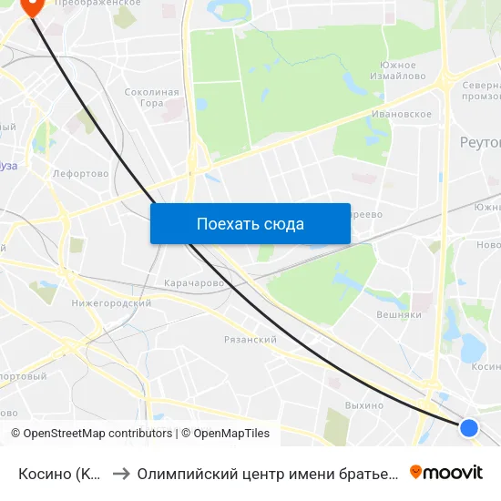 Косино (Kosino) to Олимпийский центр имeни братьев Знаменских map