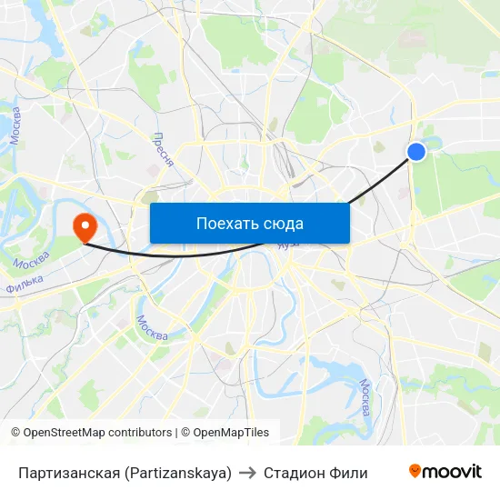 Партизанская (Partizanskaya) to Стадион Фили map