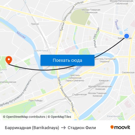 Баррикадная (Barrikadnaya) to Стадион Фили map