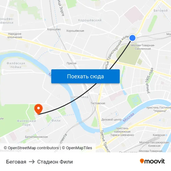 Беговая to Стадион Фили map