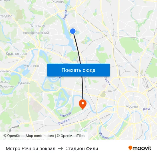 Метро Речной вокзал to Стадион Фили map
