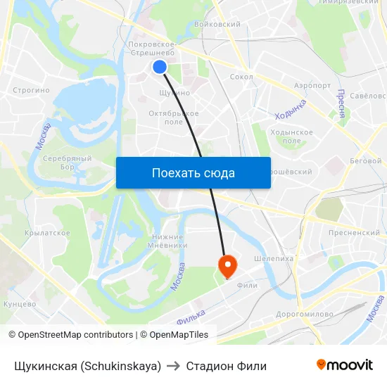 Щукинская (Schukinskaya) to Стадион Фили map