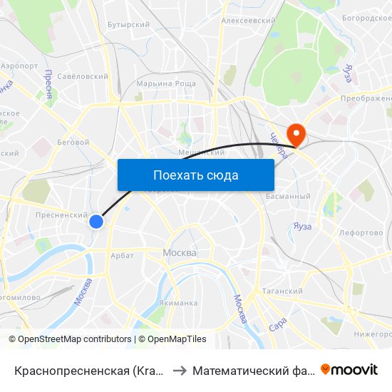 Краснопресненская (Krasnopresnenskaya) to Математический факультет МГПУ map