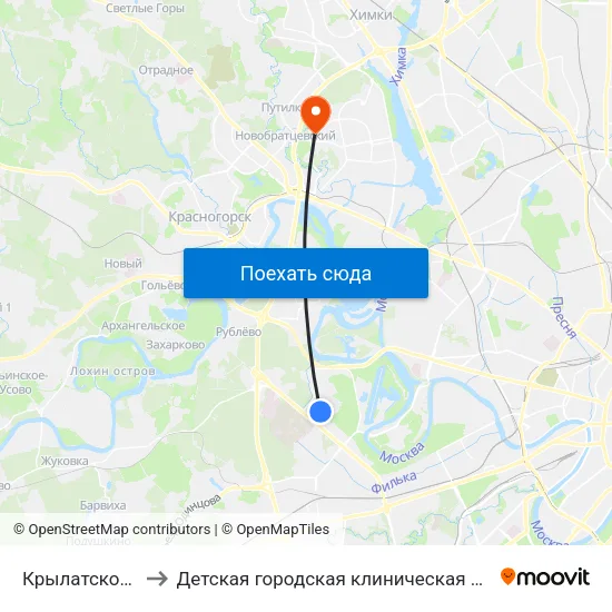 Крылатское (Krylatskoe) to Детская городская клиническая больница имени З.А. Башляевой map