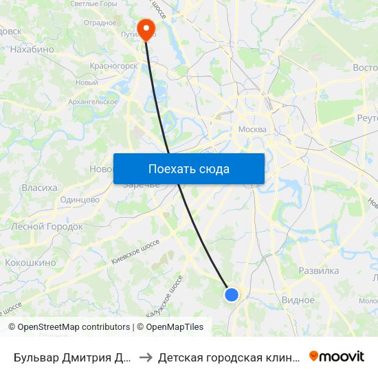 Бульвар Дмитрия Донского (Bulvar Dmitriya Donskogo) to Детская городская клиническая больница имени З.А. Башляевой map