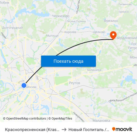 Краснопресненская (Krasnopresnenskaya) to Новый Госпиталь /Чкаловский/ map