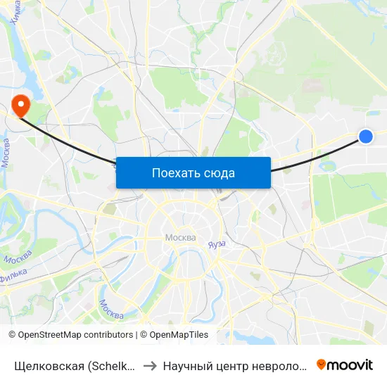 Щелковская (Schelkovskaya) to Научный центр неврологии РАМН map