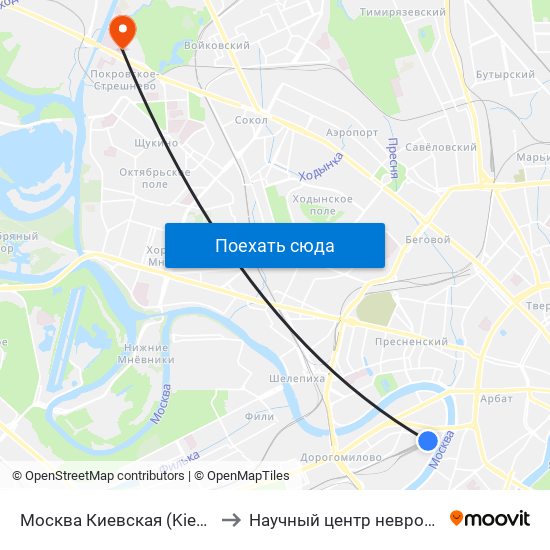 Москва Киевская (Kievsky Station) to Научный центр неврологии РАМН map