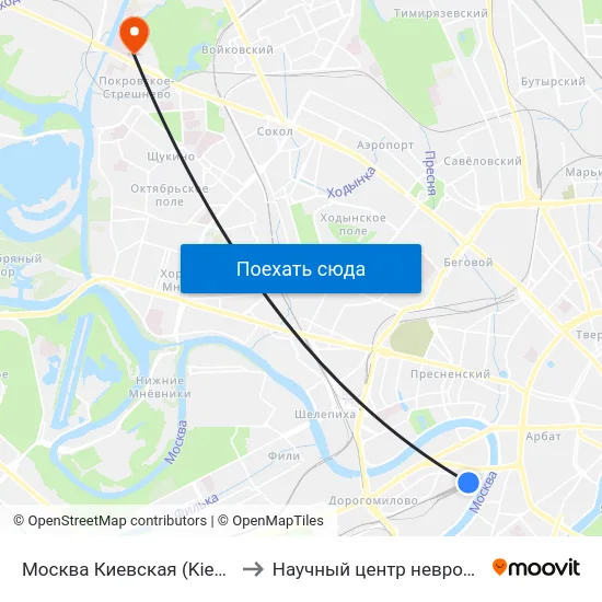 Москва Киевская (Kievsky Station) to Научный центр неврологии РАМН map
