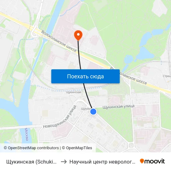 Щукинская (Schukinskaya) to Научный центр неврологии РАМН map