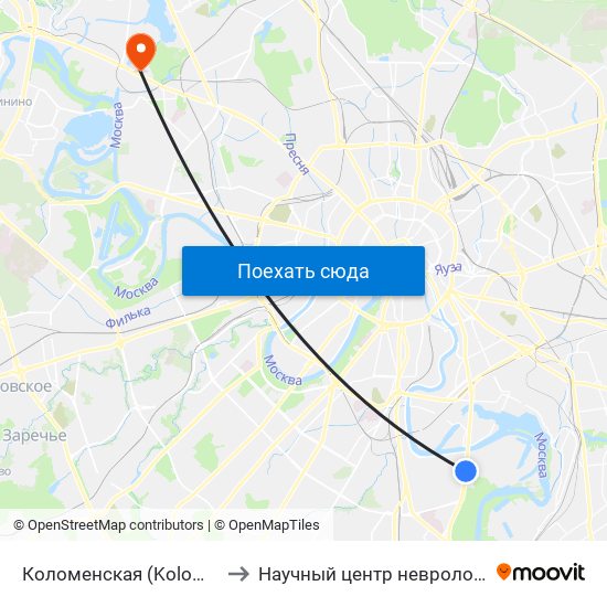 Коломенская (Kolomenskaya) to Научный центр неврологии РАМН map